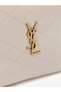 Saint Laurent women’s gaby cream quilted leather crossbody bag with gold tone YSL logo emblem white