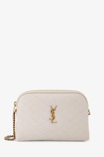 Saint Laurent women’s gaby cream quilted leather crossbody bag with gold-tone ysl logo and chain strap