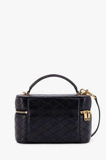 Saint Laurent women’s Gaby vanity bag black quilted leather handbag with gold-tone hardware and top handle