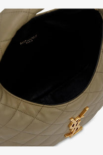 Saint Laurent women’s Icarino beige quilted leather handbag with gold-tone ysl clasp and black interior lining
