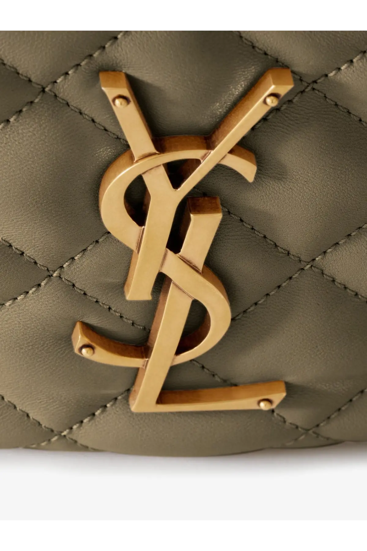 Saint Laurent women’s icarino leather handbag green with gold-tone YSL logo emblem on quilted olive green leather