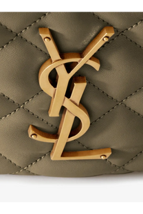Saint Laurent women’s icarino leather handbag green with gold-tone YSL logo emblem on quilted olive green leather