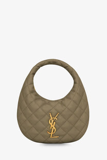 Saint Laurent women’s icarino olive green quilted leather hobo bag with gold-tone ysl logo