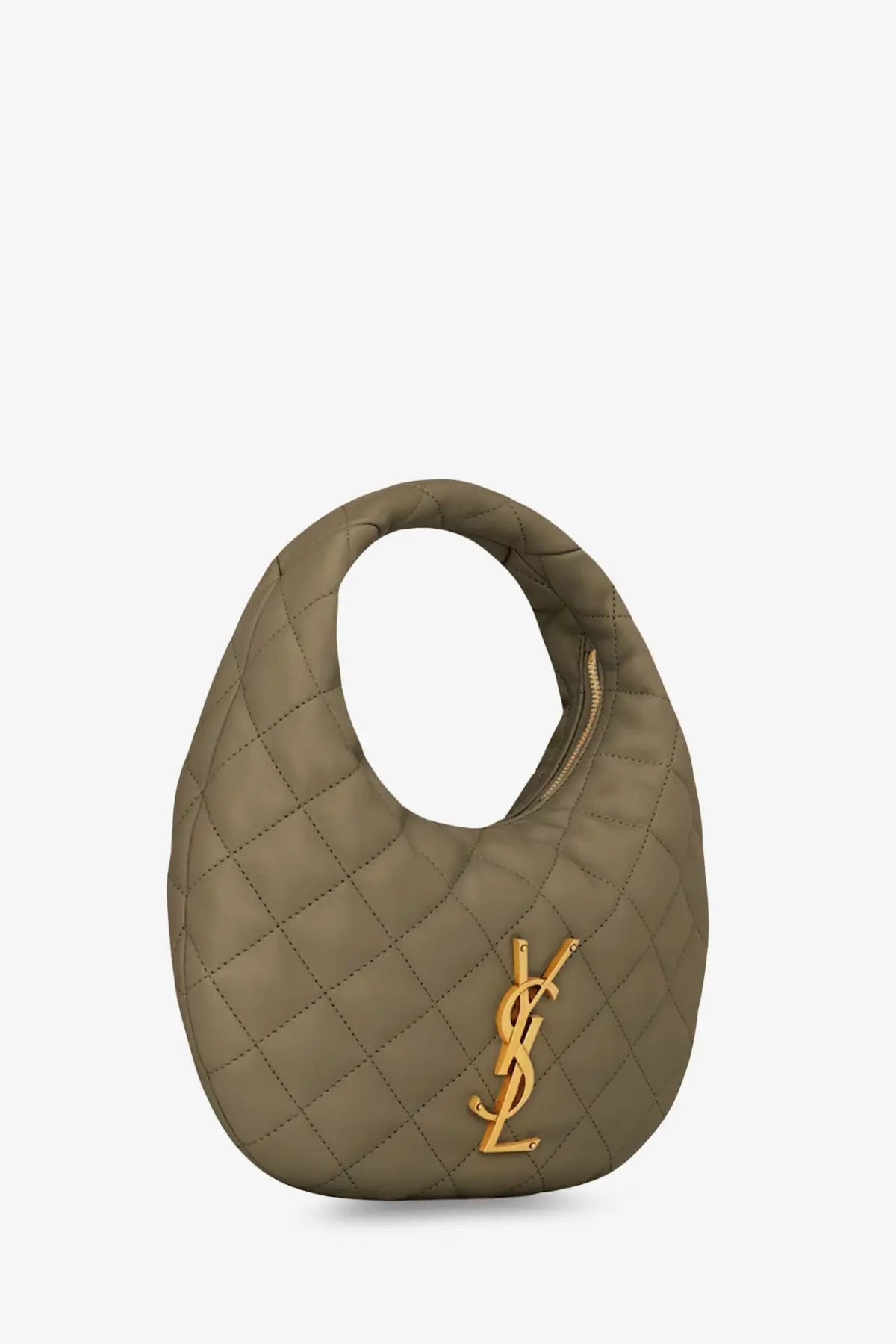 Saint Laurent women’s icarino olive green quilted leather hobo bag with gold-tone ysl logo front view