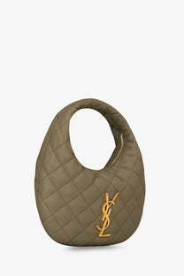 Saint Laurent women’s icarino olive green quilted leather hobo bag with gold-tone ysl logo front view
