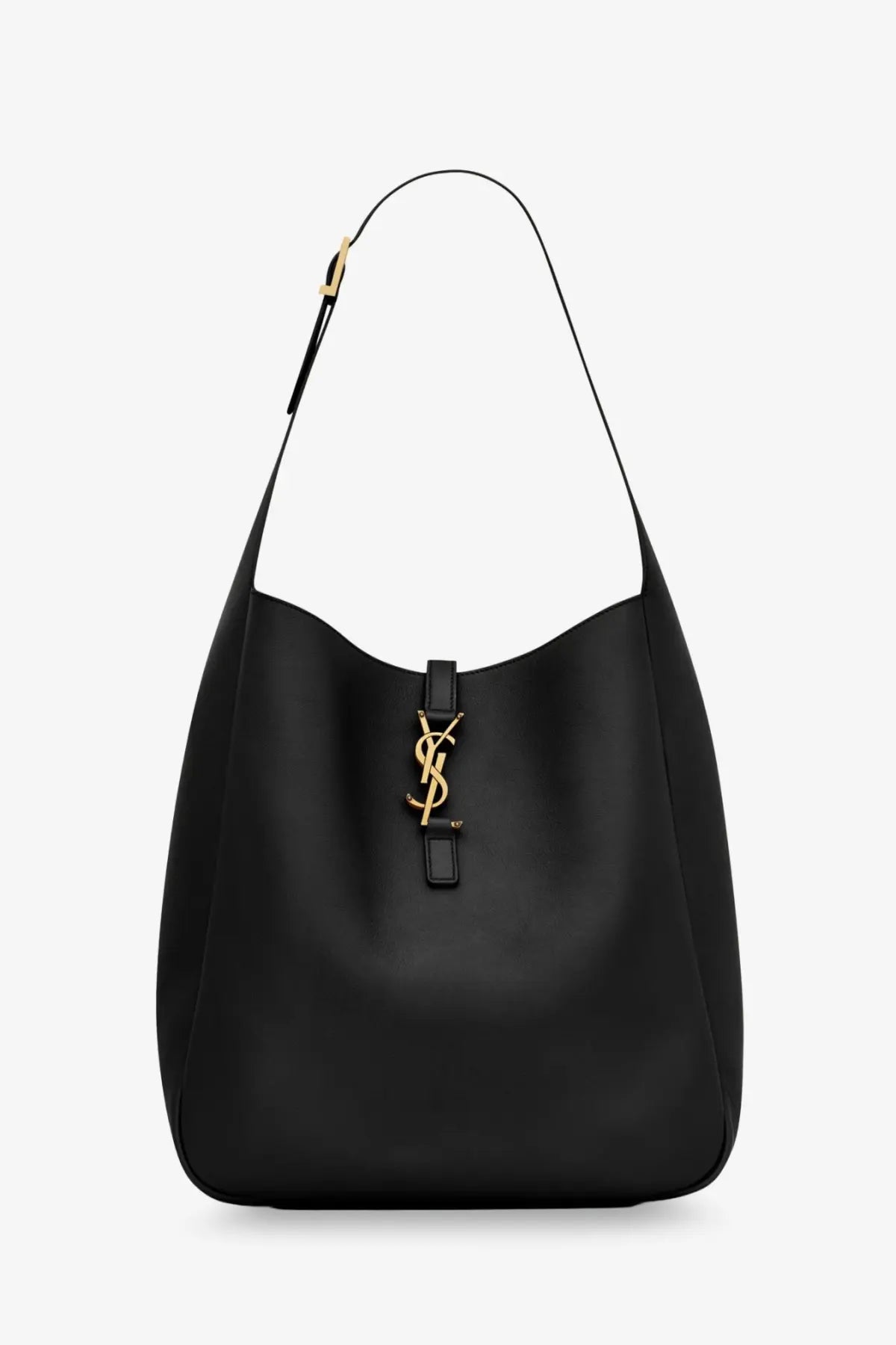 Black leather saint Laurent women’s le À hammered shoulder bag with gold-tone YSL logo clasp