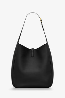 Saint Laurent women’s le à hammered leather shoulder bag black with minimalist design and gold-tone hardware