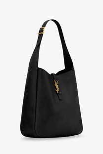 Saint Laurent women’s le à hammered black leather shoulder bag with gold-tone ysl hardware and shoulder strap