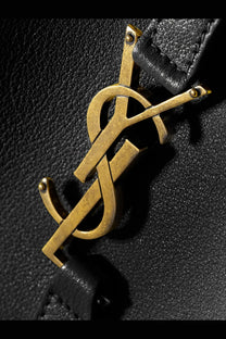 Saint Laurent women’s le à leather shoulder bag black with gold-tone ysl logo clasp on textured leather front