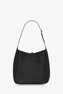 Saint Laurent women’s le à black leather shoulder bag with minimalist design and gold-tone hardware