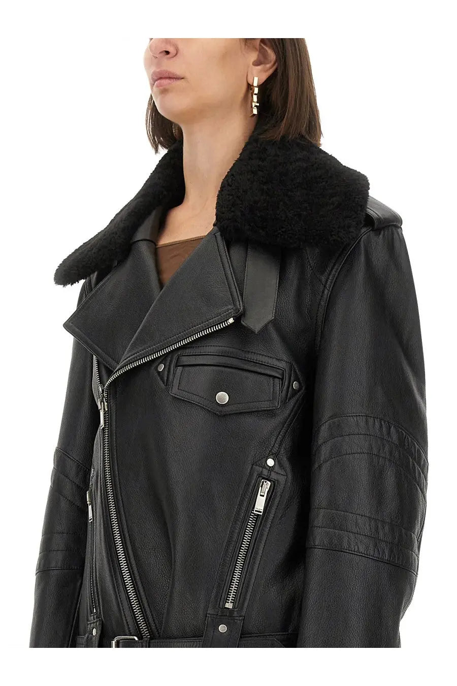 Saint Laurent Women's Leather Biker Jacket Black, view 4