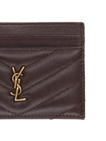 Saint Laurent Women's Leather Cassandre Card Holder Brown, view 3