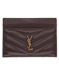 Saint Laurent Women's Leather Cassandre Card Holder Brown