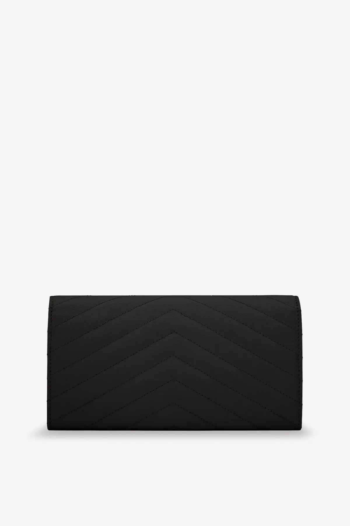Saint Laurent women’s black leather wallet with quilted chevron pattern for stylish everyday use