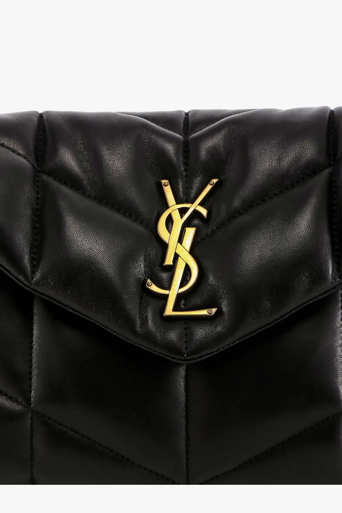 Black quilted leather saint laurent loulou puffer matelassé shoulder bag with gold-tone ysl logo emblem