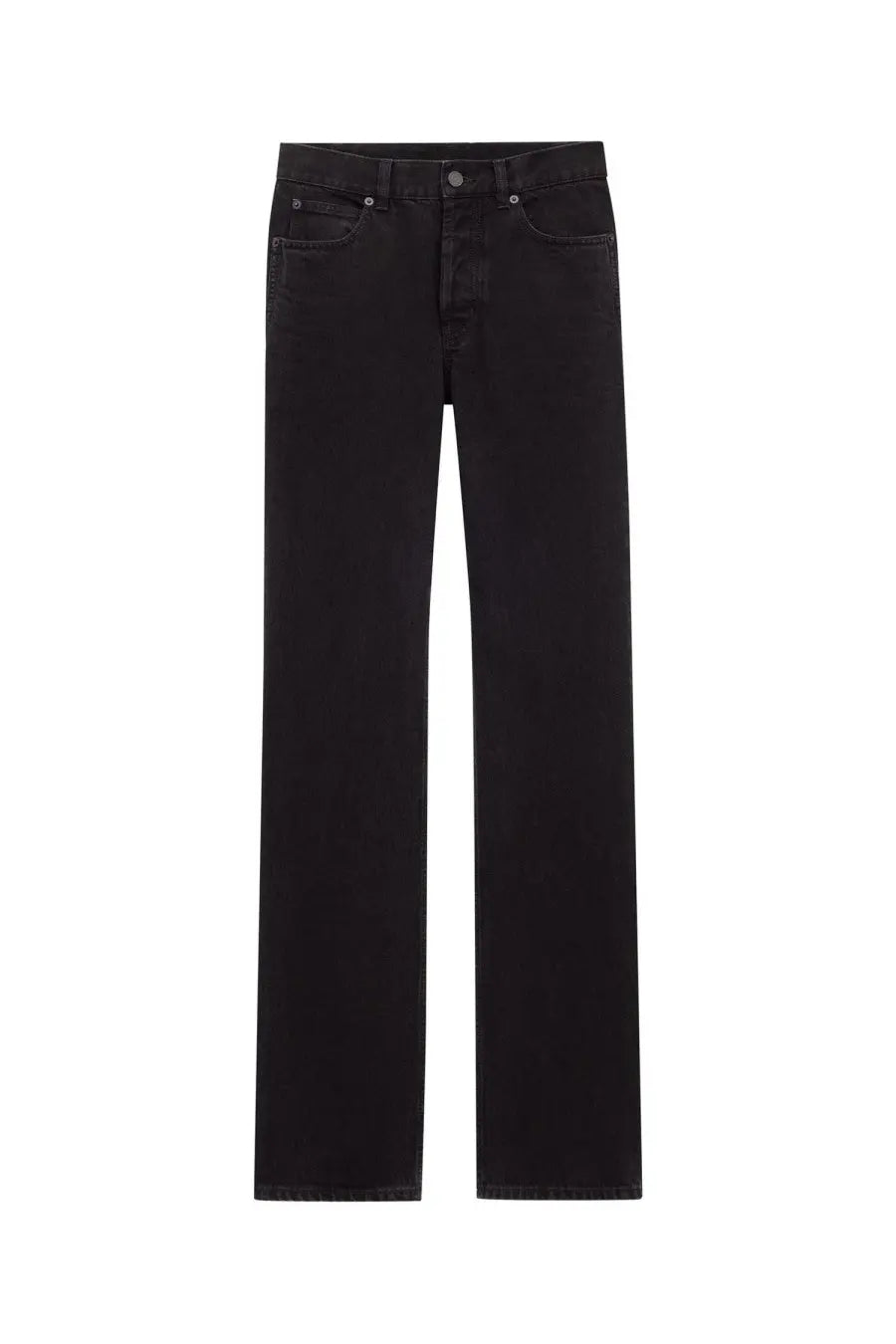 Saint Laurent women’s low waist black denim jeans with straight-leg cut and classic five-pocket design