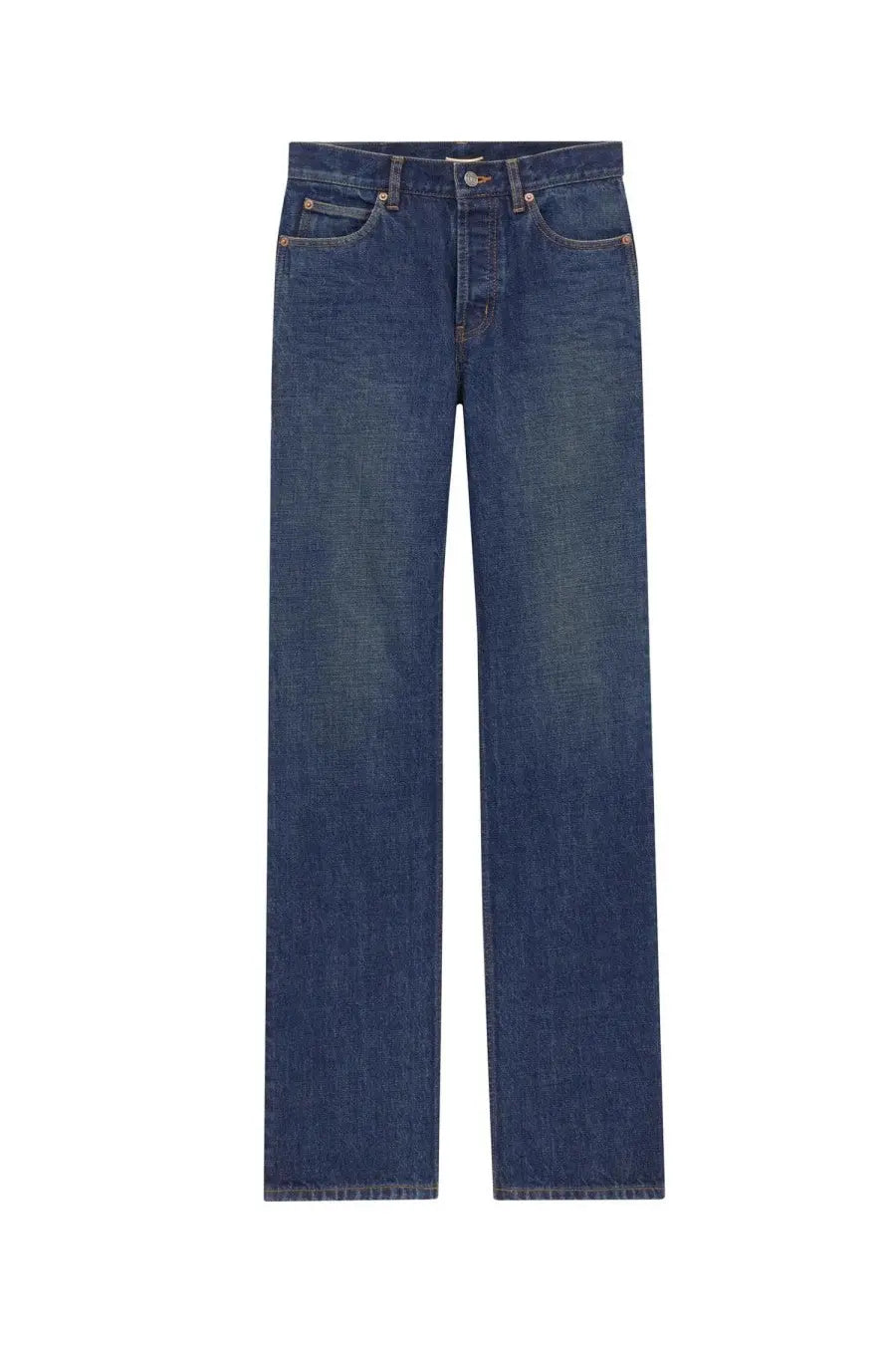 Saint laurent women’s low waist jeans nico blue in dark indigo denim with straight-leg cut and classic five-pocket design