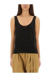 Saint Laurent women’s black lurex knit tank top with soft textured fabric and rounded neckline