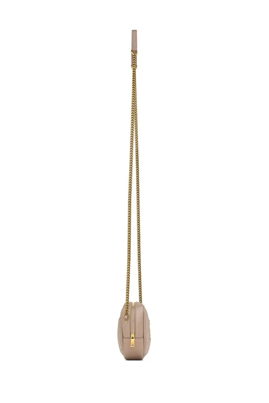 Saint Laurent women’s mini lou bag beige with beige leather body gold-tone chain strap and zipper closure