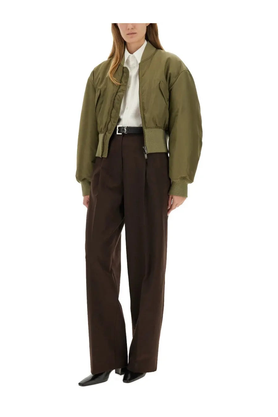 Saint Laurent Women's Nylon Bomber Jacket Green, view 2