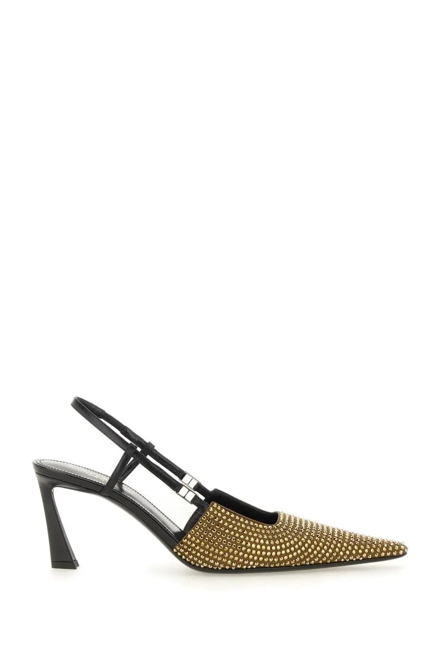 Saint Laurent women’s pump stone black studded black and gold slingback with pointed toe and slender heel