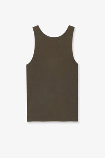 Saint Laurent women’s ribbed cotton tank top in olive green with a minimalist design