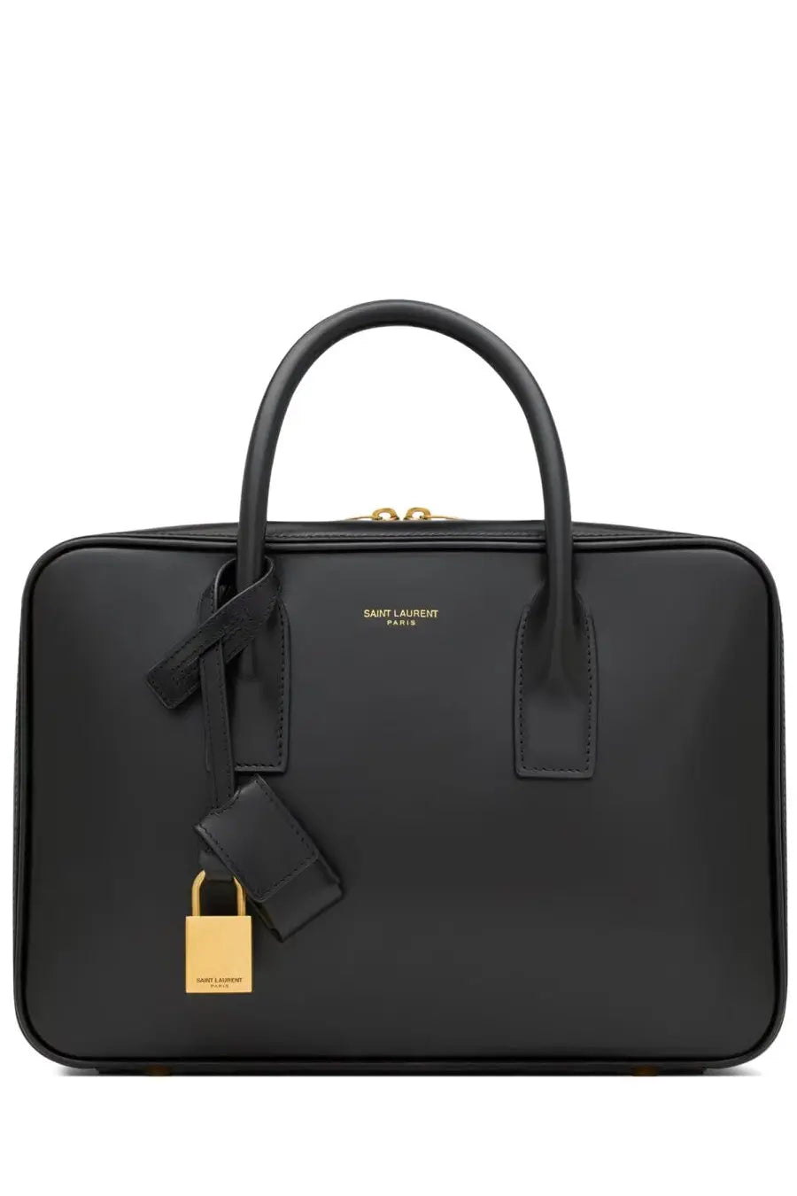 Saint Laurent women’s sac de jour bag black leather briefcase with gold-tone hardware and matching padlock