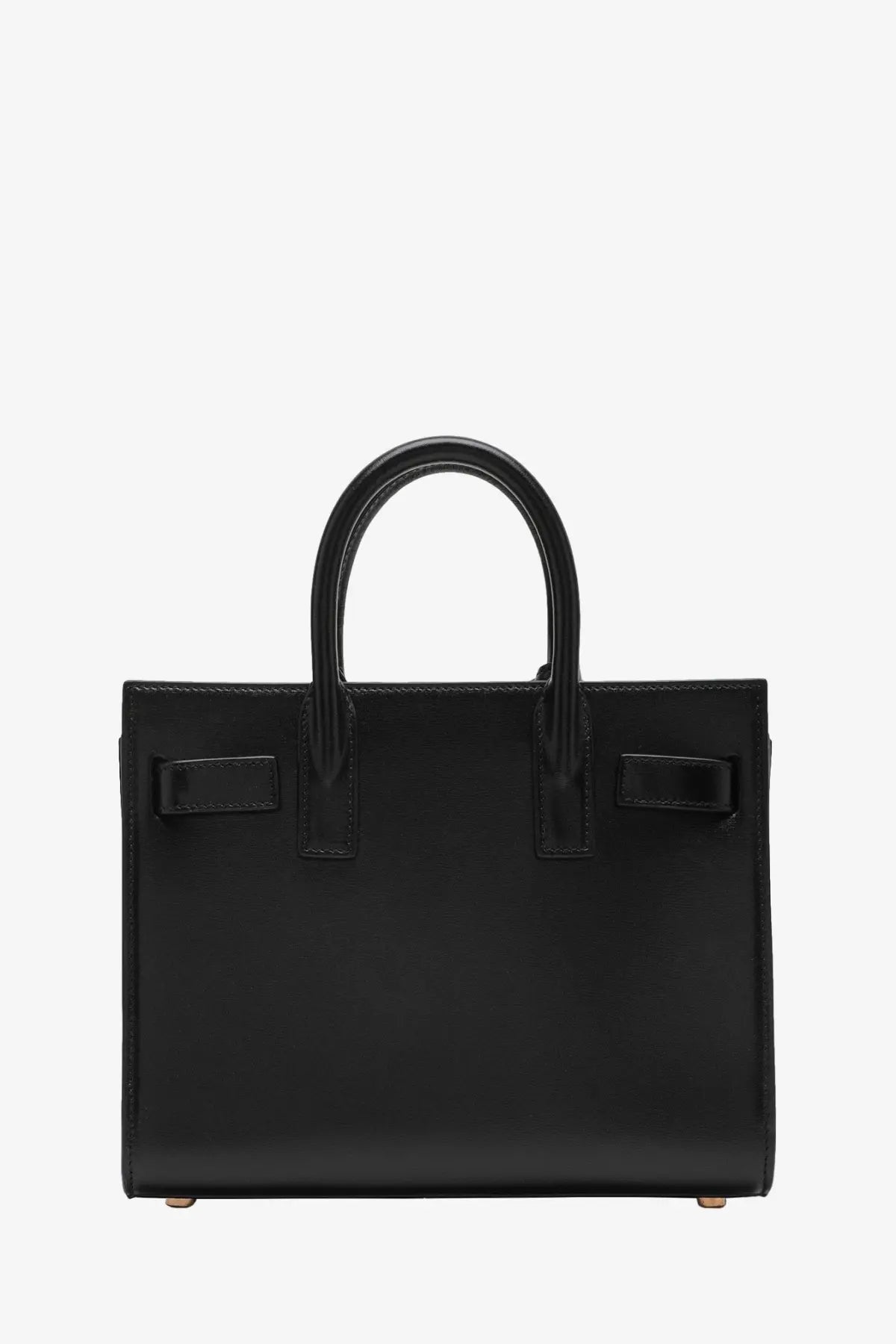 Black leather saint laurent small sac de jour bag with structured rectangular shape and top handles for women