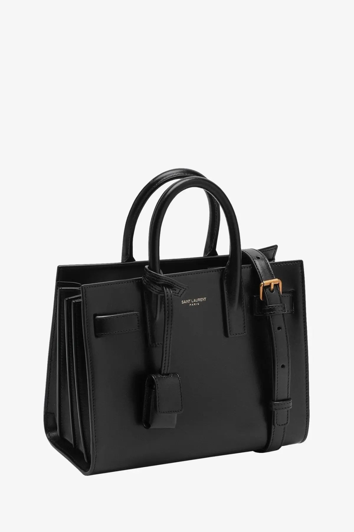 Saint Laurent women’s sac de jour nano leather crossbody black handbag with structured design and gold-tone hardware