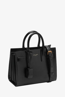 Saint Laurent women’s sac de jour nano leather crossbody black handbag with structured design and gold-tone hardware