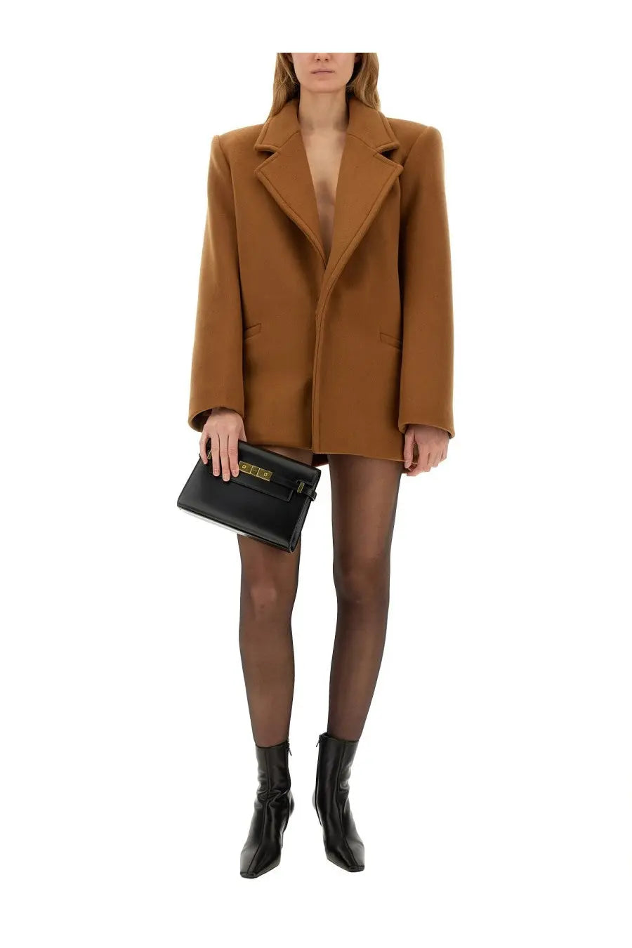 Saint Laurent Women's Short Wool Coat Beige, view 2
