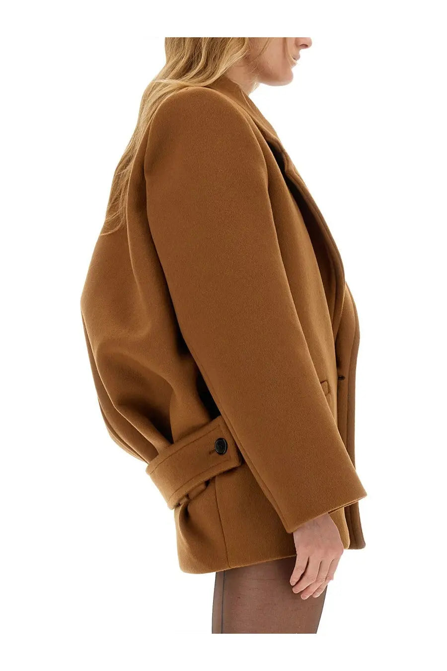 Saint Laurent Women's Short Wool Coat Beige, view 3