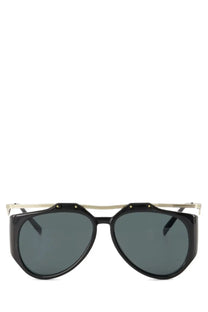 Saint Laurent women’s SL M137 Amelia black aviator glasses with gold frame and dark gray lenses