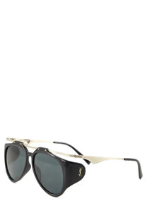 Saint Laurent women’s sl m137 amelia black sunglasses with black and gold frame and dark gray lenses