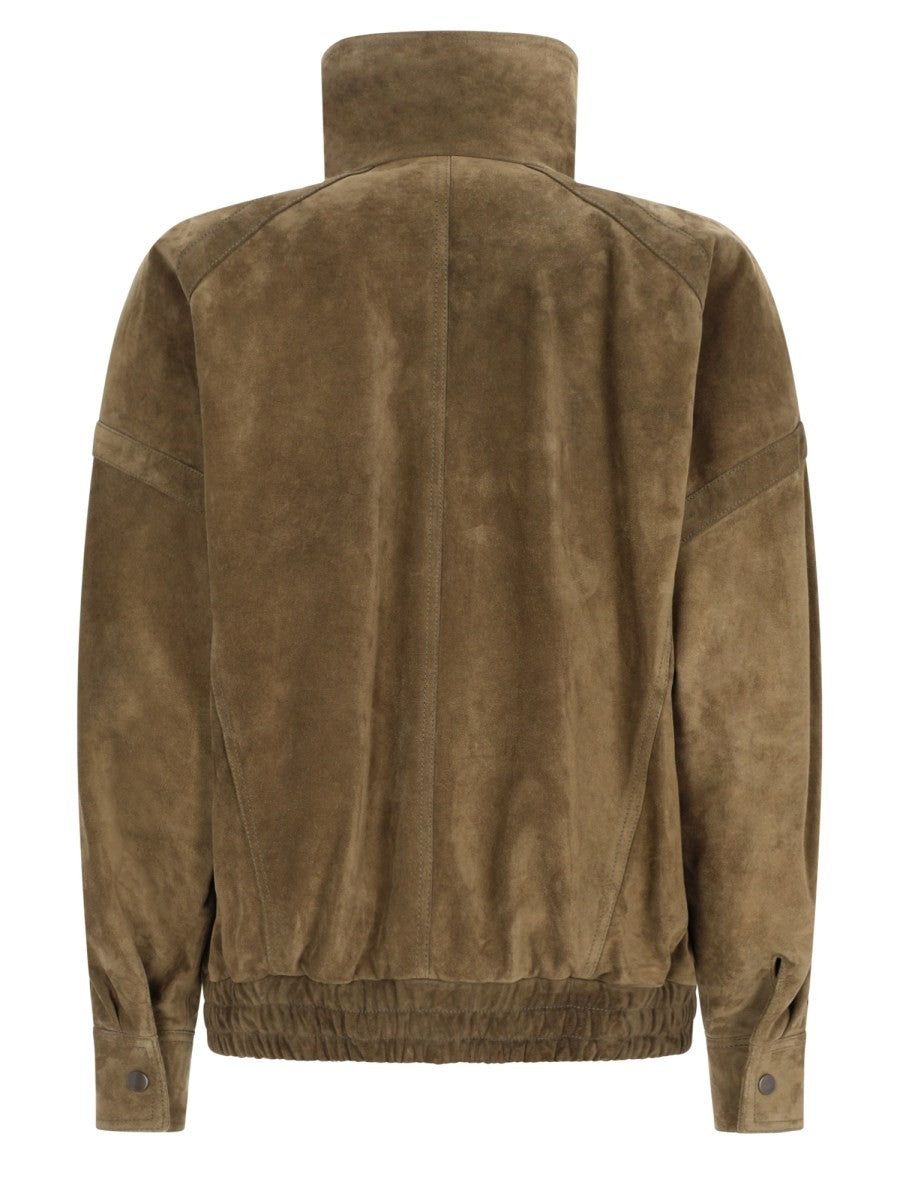 Saint Laurent Women's Suede Bomber Double-Breasted Jacket Brown, view 2