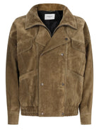 Saint Laurent Women's Suede Bomber Double-Breasted Jacket Brown, view 3