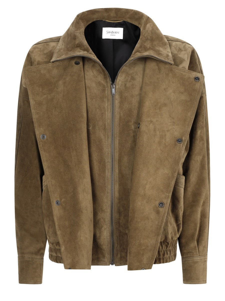 Saint Laurent Women's Suede Bomber Double-Breasted Jacket Brown, view 4