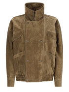 Saint Laurent Women's Suede Bomber Double-Breasted Jacket Brown
