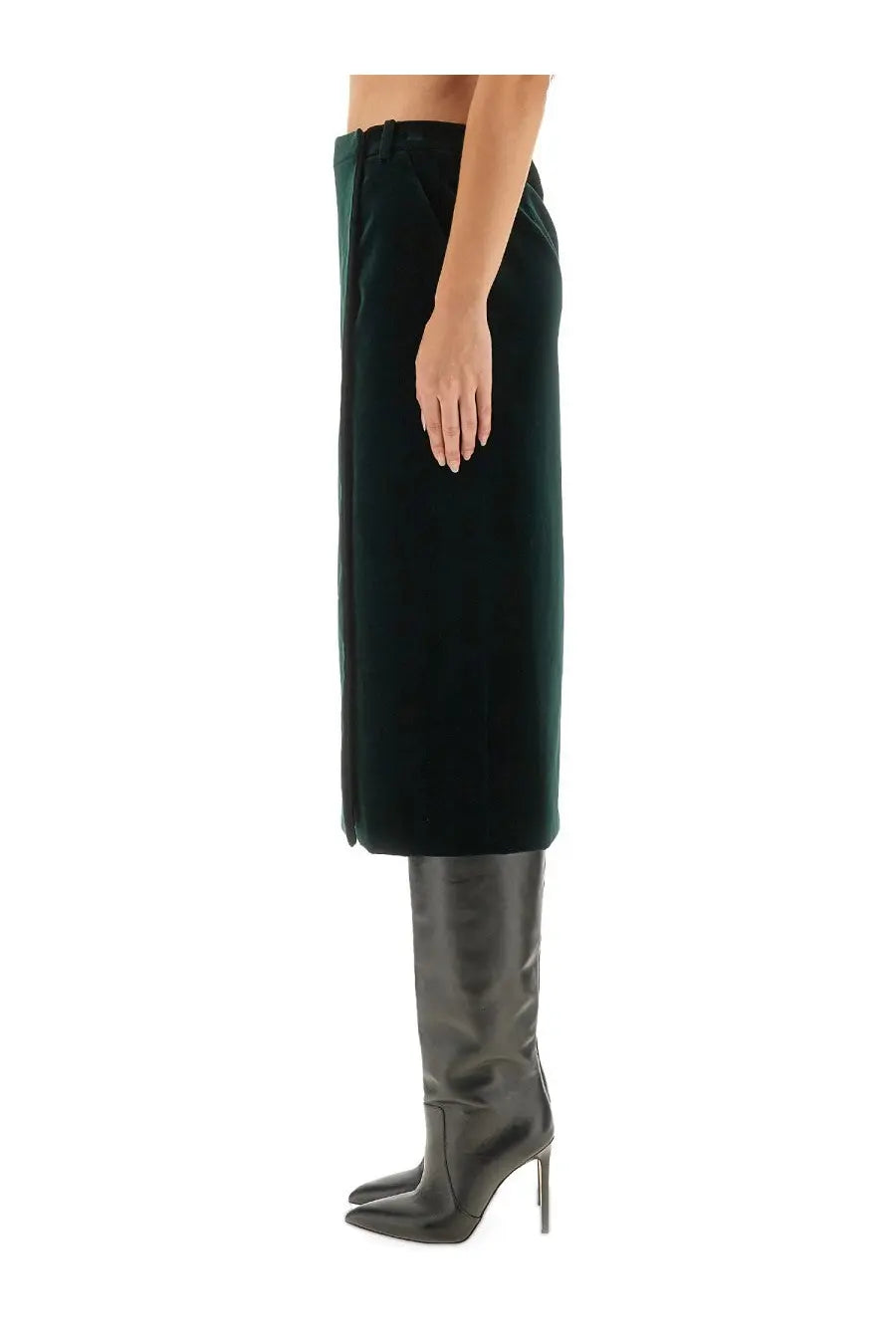 Saint Laurent Women's Velvet Crossover Midi Skirt Green, view 4