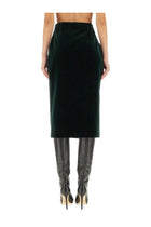 Saint Laurent Women's Velvet Crossover Midi Skirt Green, view 3