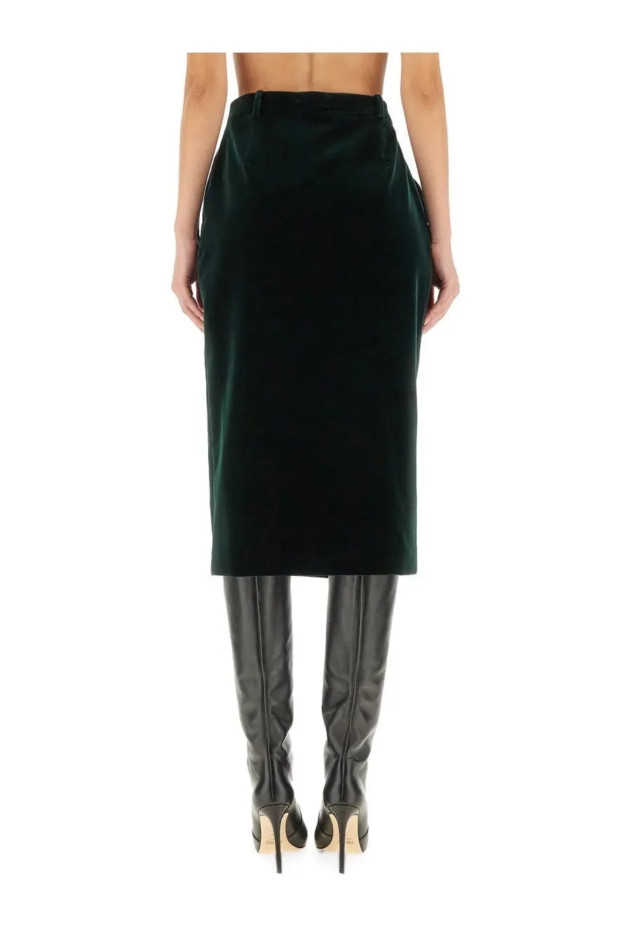 Saint Laurent Women's Velvet Crossover Midi Skirt Green, view 3
