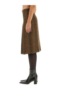 Saint Laurent women’s wool and cashmere midi skirt in brown and beige plaid with pleated design
