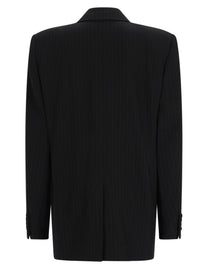 Saint Laurent Women's Wool Mélange Gessata Double-Breasted Jacket Black, view 2