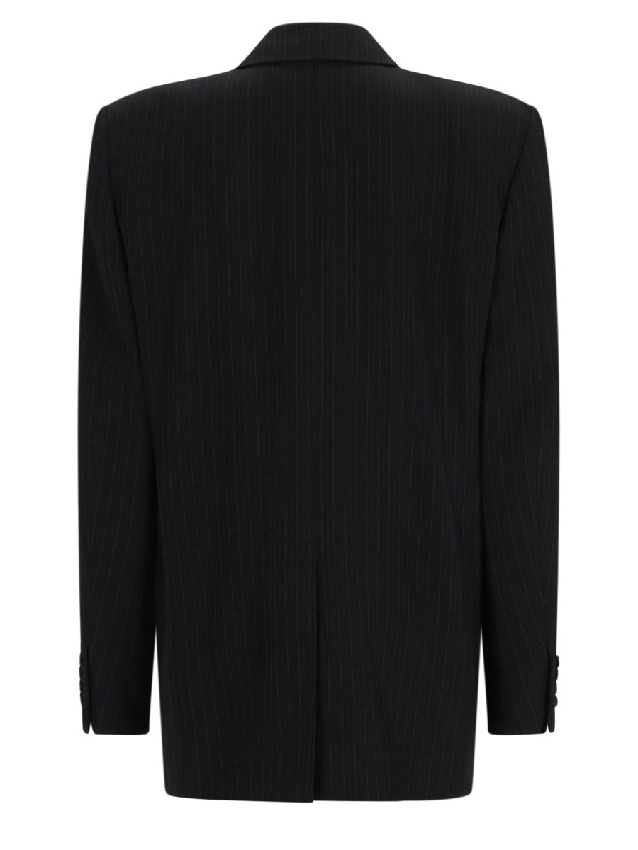 Saint Laurent Women's Wool Mélange Gessata Double-Breasted Jacket Black, view 2