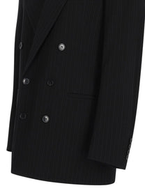 Saint Laurent Women's Wool Mélange Gessata Double-Breasted Jacket Black, view 3