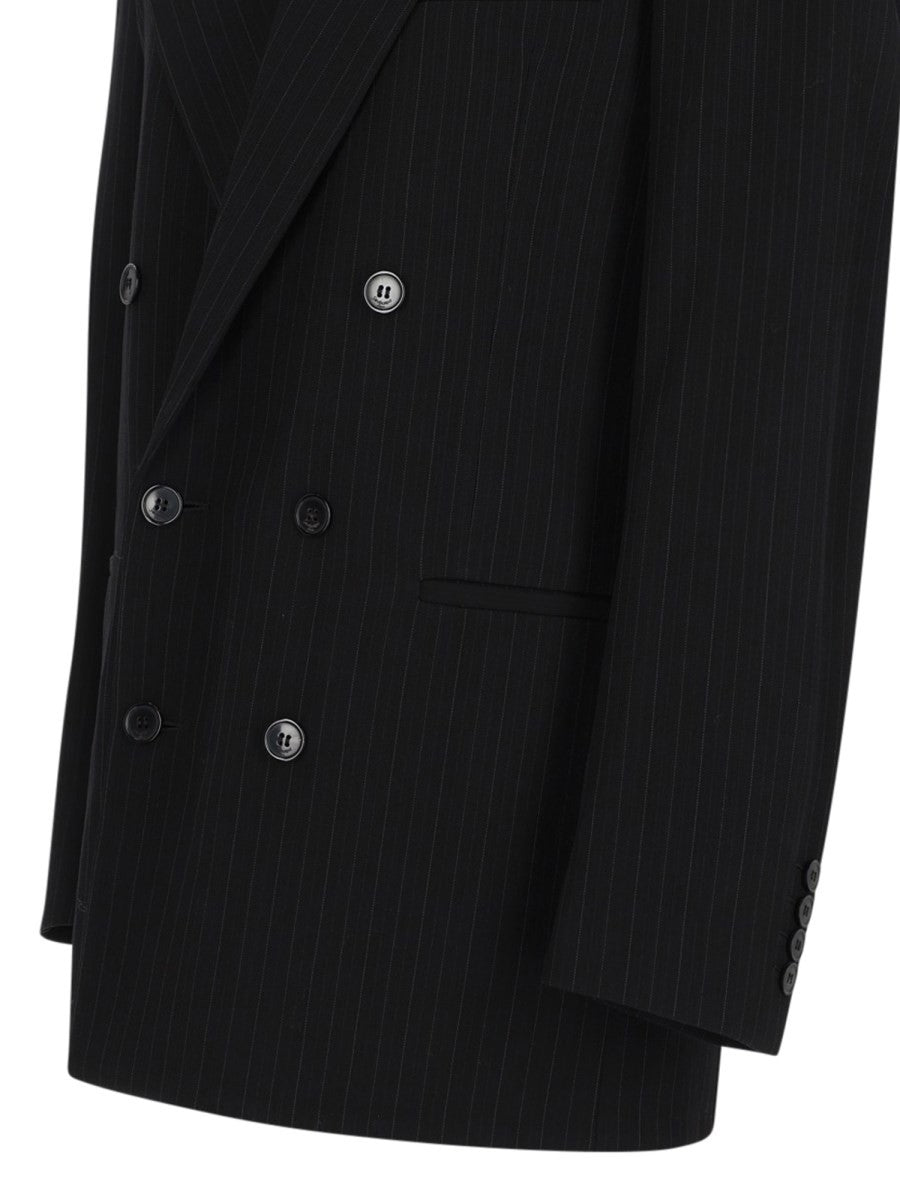 Saint Laurent Women's Wool Mélange Gessata Double-Breasted Jacket Black, view 3