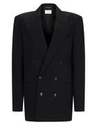 Saint Laurent Women's Wool Mélange Gessata Double-Breasted Jacket Black