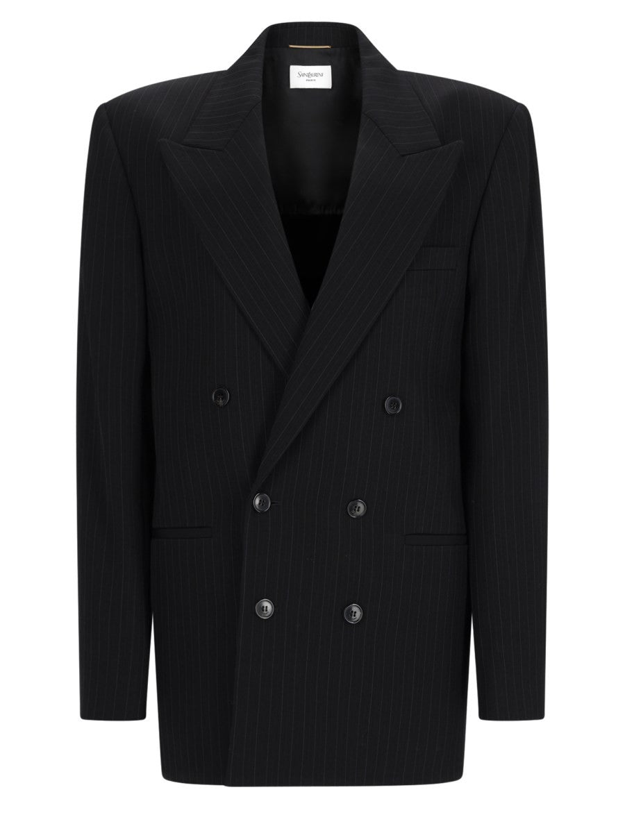 Saint Laurent Women's Wool Mélange Gessata Double-Breasted Jacket Black