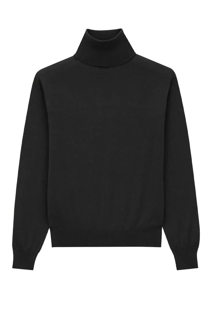 Saint Laurent women’s black wool and silk turtleneck pullover with smooth knit texture and ribbed cuffs