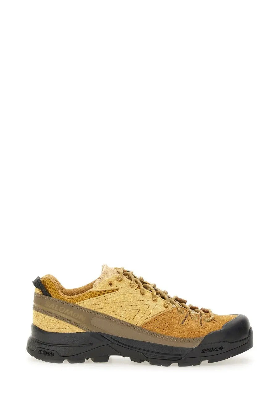 Salomon unisex alp sneaker beige tan suede and mesh hiking shoe with black rubber outsole for outdoor use